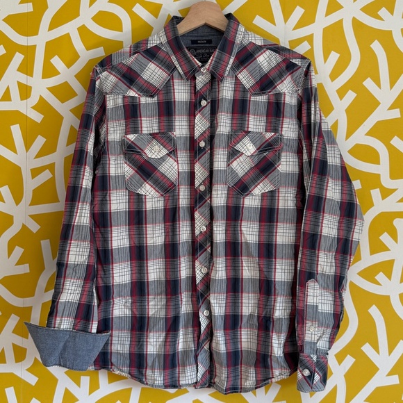 American Rag Red White Blue Button Down Western Cotton Shirt - Medium - Picture 1 of 5
